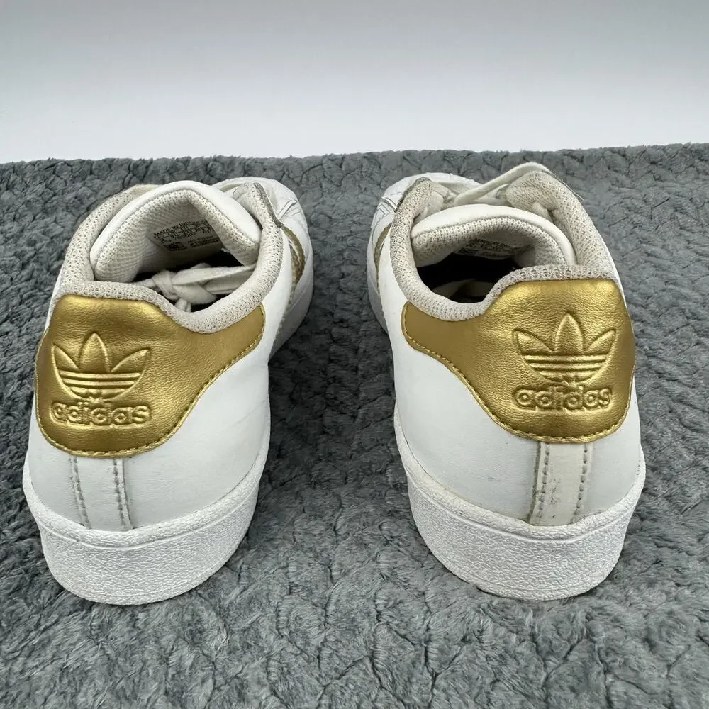 Adidas Shoes Youth Kids 2 Superstar Gold & White Sneakers Leather Casual Logo